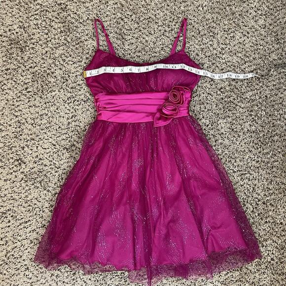 Vtg B. SMART Pink Babydoll Mini HOCO Dress Flower Glitter Mesh Fairy Y2K Sz 3 - Picture 7 of 9